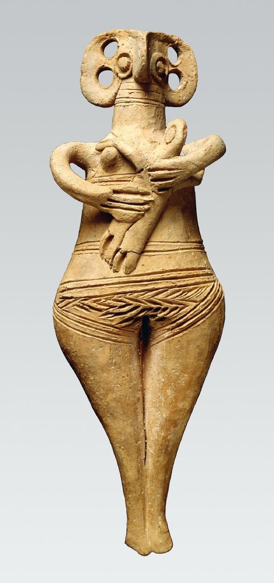 Terracotta female figure holding infant. Enkomi, Cyprus, 1450BC-1200BC